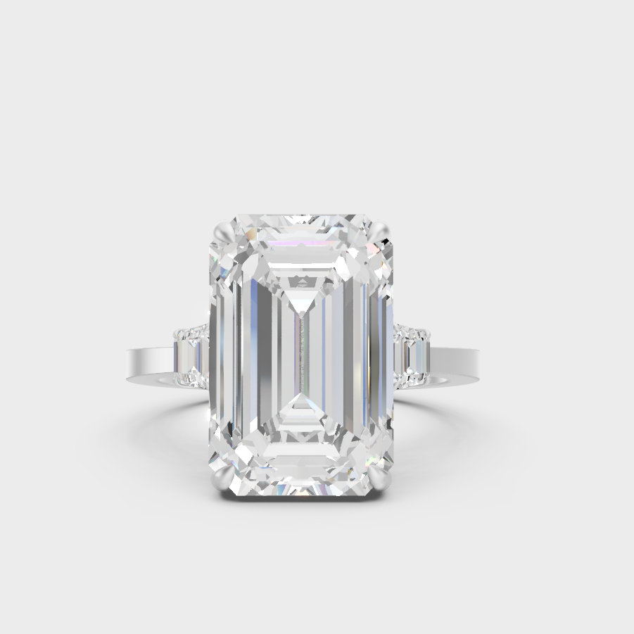 Elegant White Gold Emerald Three Stone Ring Fine Jewelry